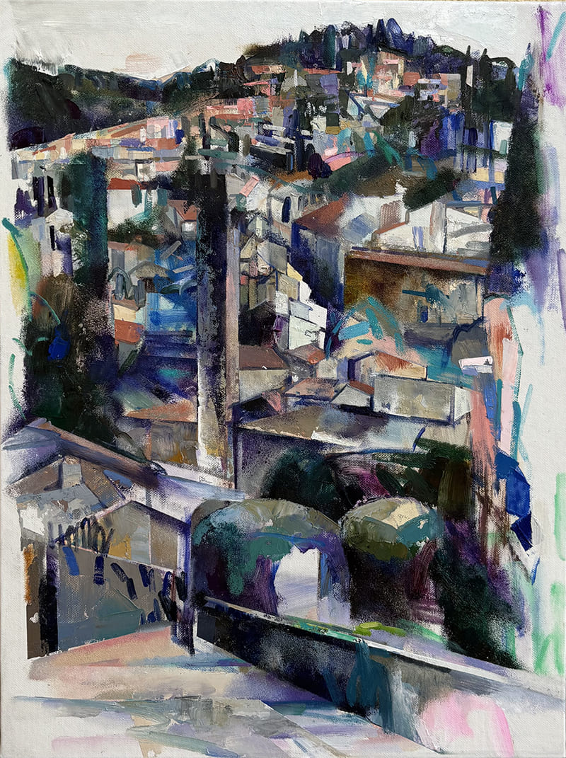 向こうの丘を眺める景色